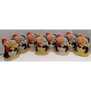 Vintage Christmas Penguins 7 inch Blow Molds Set of 8 Decor Light Covers